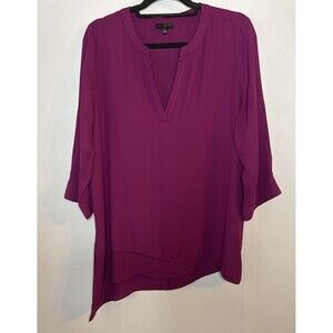 The Limited Womens V Neck Blouse Large Asymmetrical Hem Burgundy Corpcore Career